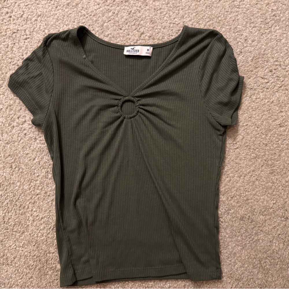 Hollister Green Ruched Cropped Short Sleeve T-Shirt